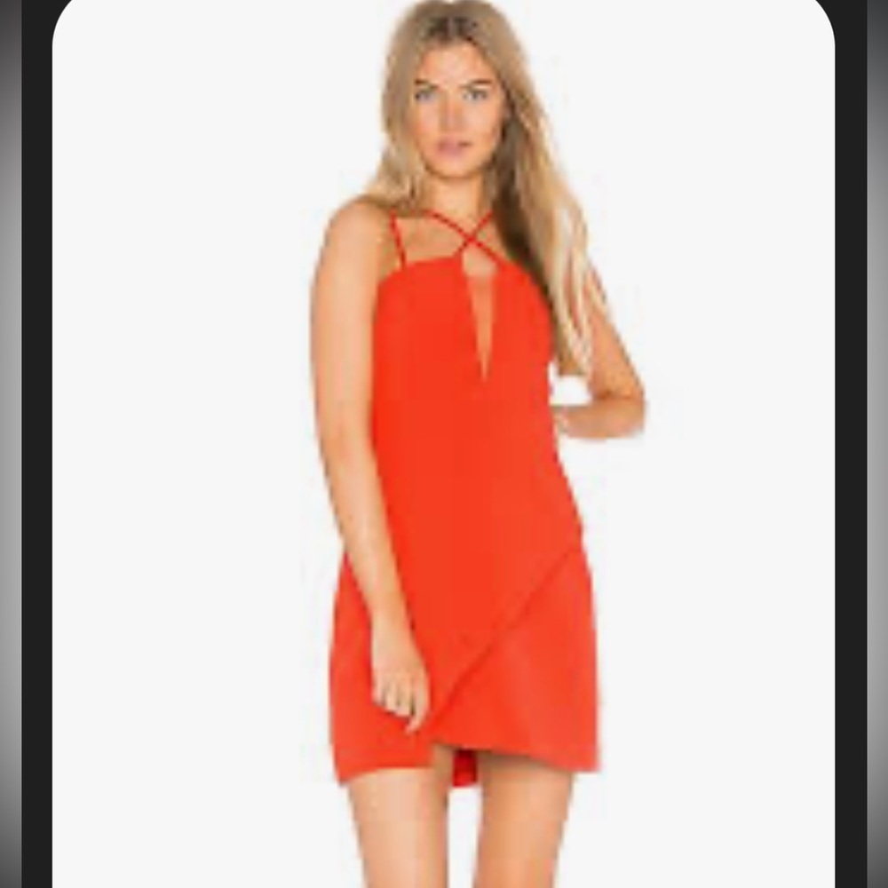 BCBGMAXAZRIA Revolve Linzee Red Orange Strappy Dress With Netting
